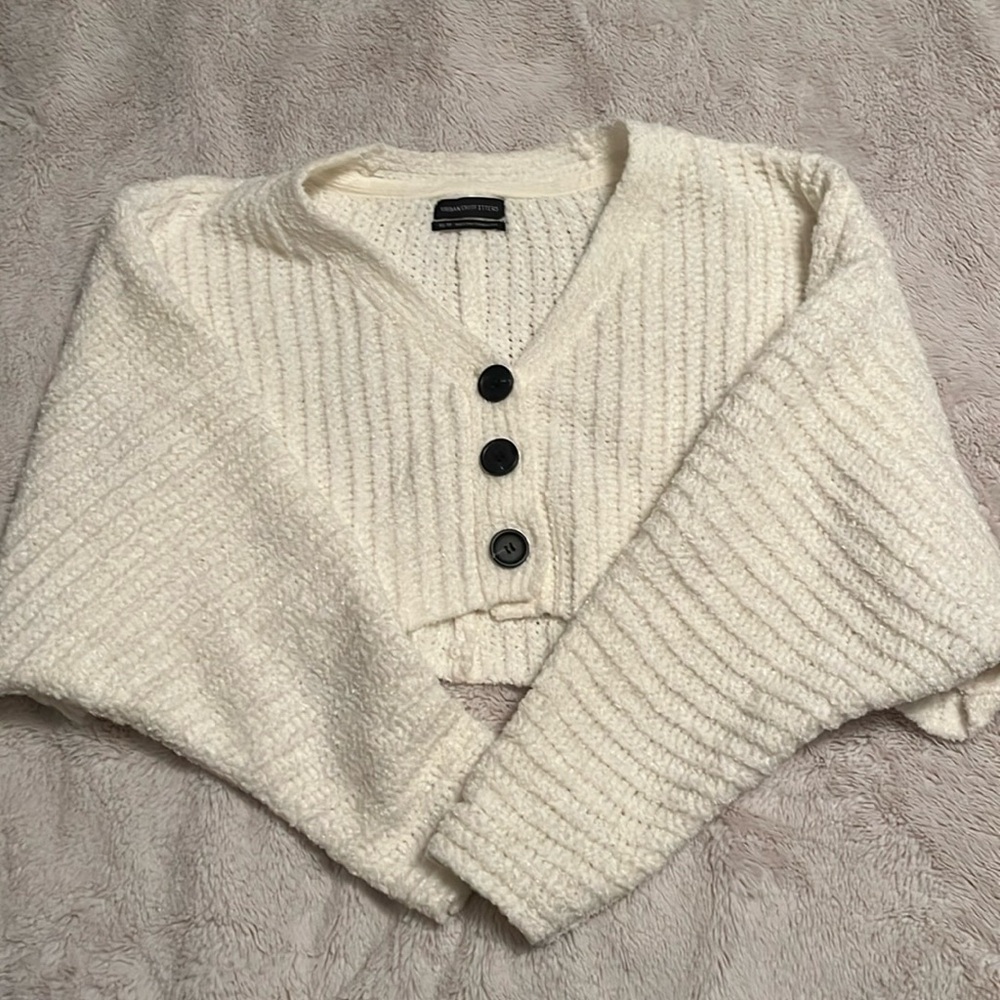 Urban Outfitters Cropped White Knit Cardigan